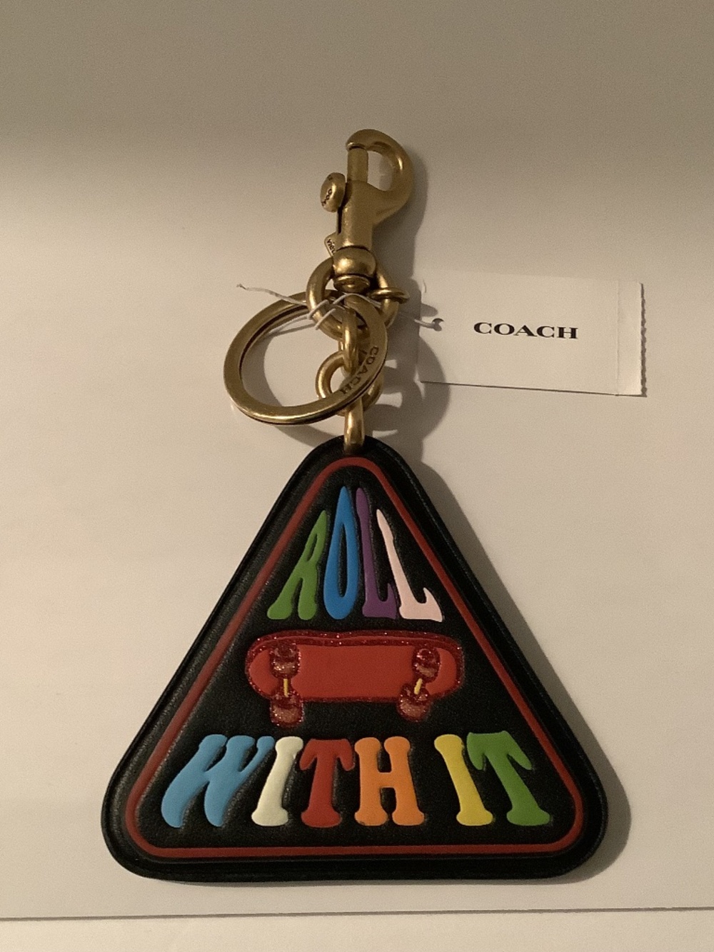 COACH Signature Coated Canvas & Leather Keychain Purse Charm PRIDE LGBTQ NWT